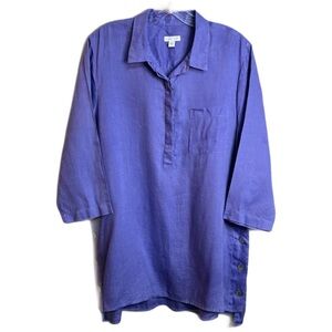 JJill Sz Large Love 100% Linen Purple Button-Down Lagenlook ‎ Shirt